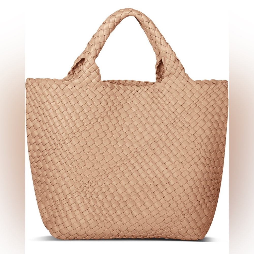 Womens Vegan Leather Woven Bag with Purse, Fashion Handmade Beach Tote Bag NEW